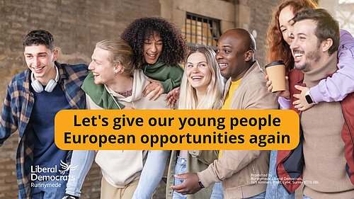 Group of young adults with the slogan "Let's give our young people European opportunities again"